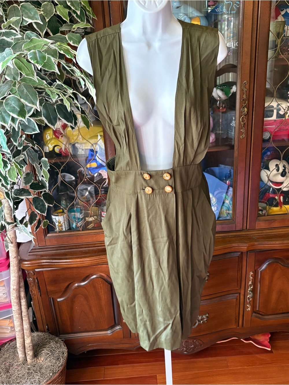 Vtg 80s Piccalino Petites Olive Green Overall Dress Skirt Fairycore Cottagecore